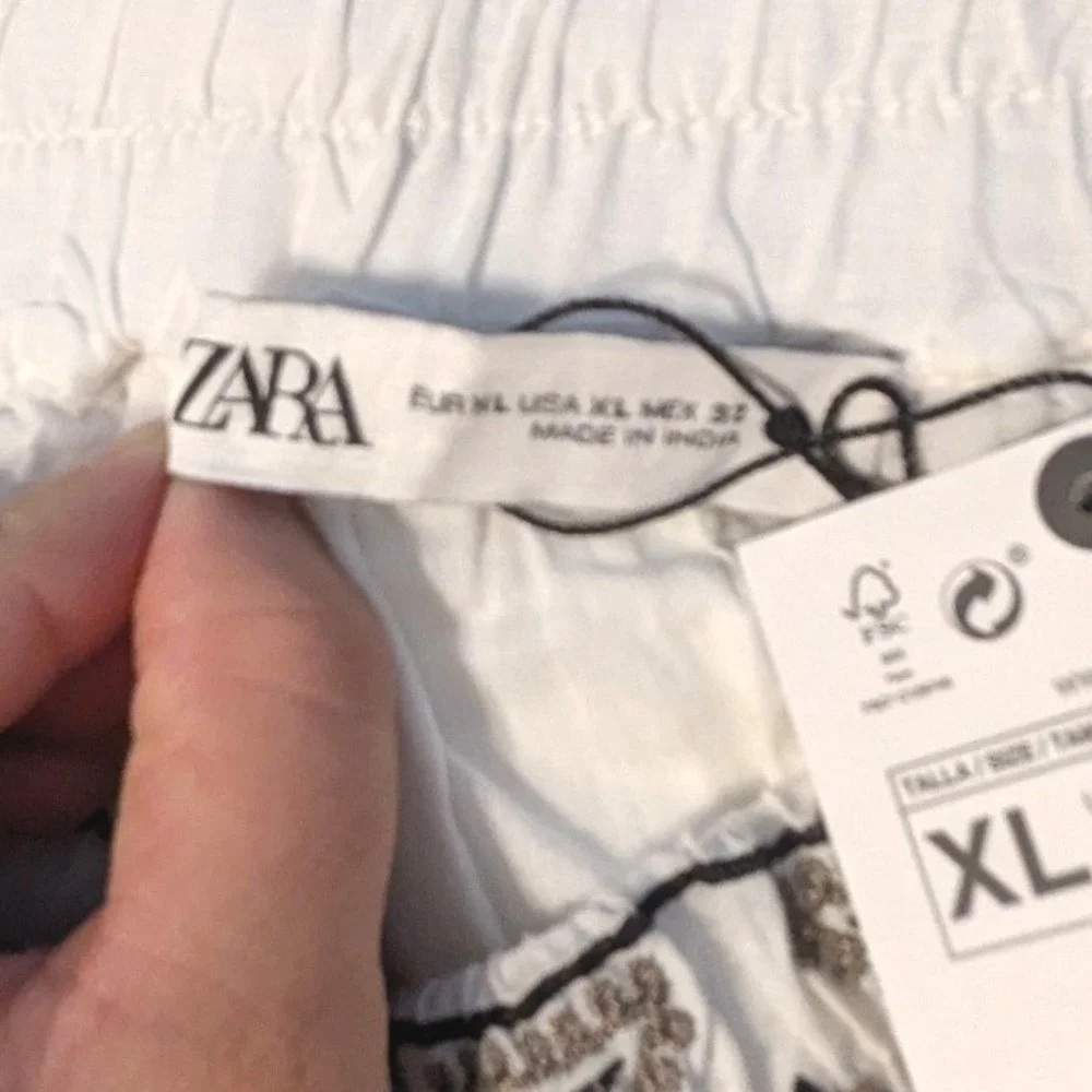 Zara Women White Embroidered Cotton Tiered Maxi Skirt XL 7521/280/712 Boho New